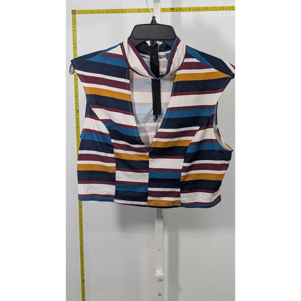 Brat Star Womens Striped Choker Neck Crop Top Sleeveless‎ Multi Color Size L